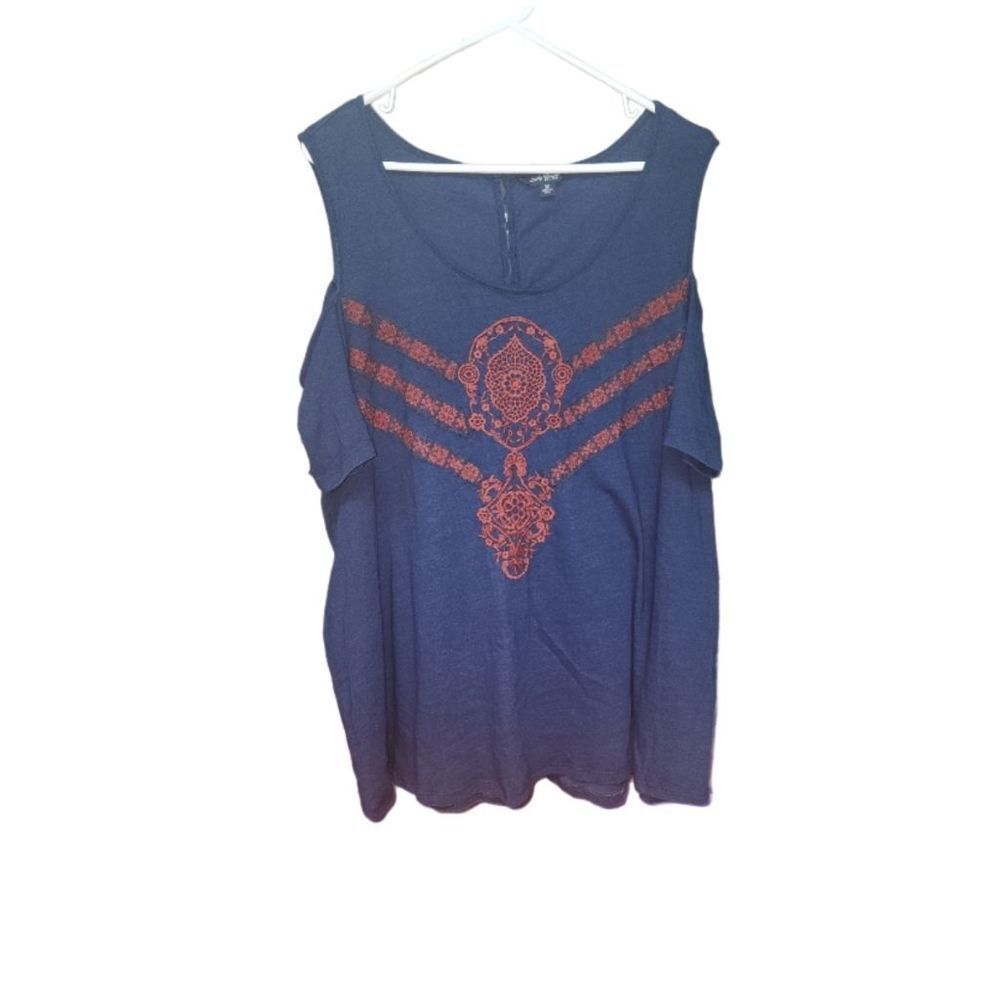 Lucky Brand Cold Shoulder Embroidered Top 3X